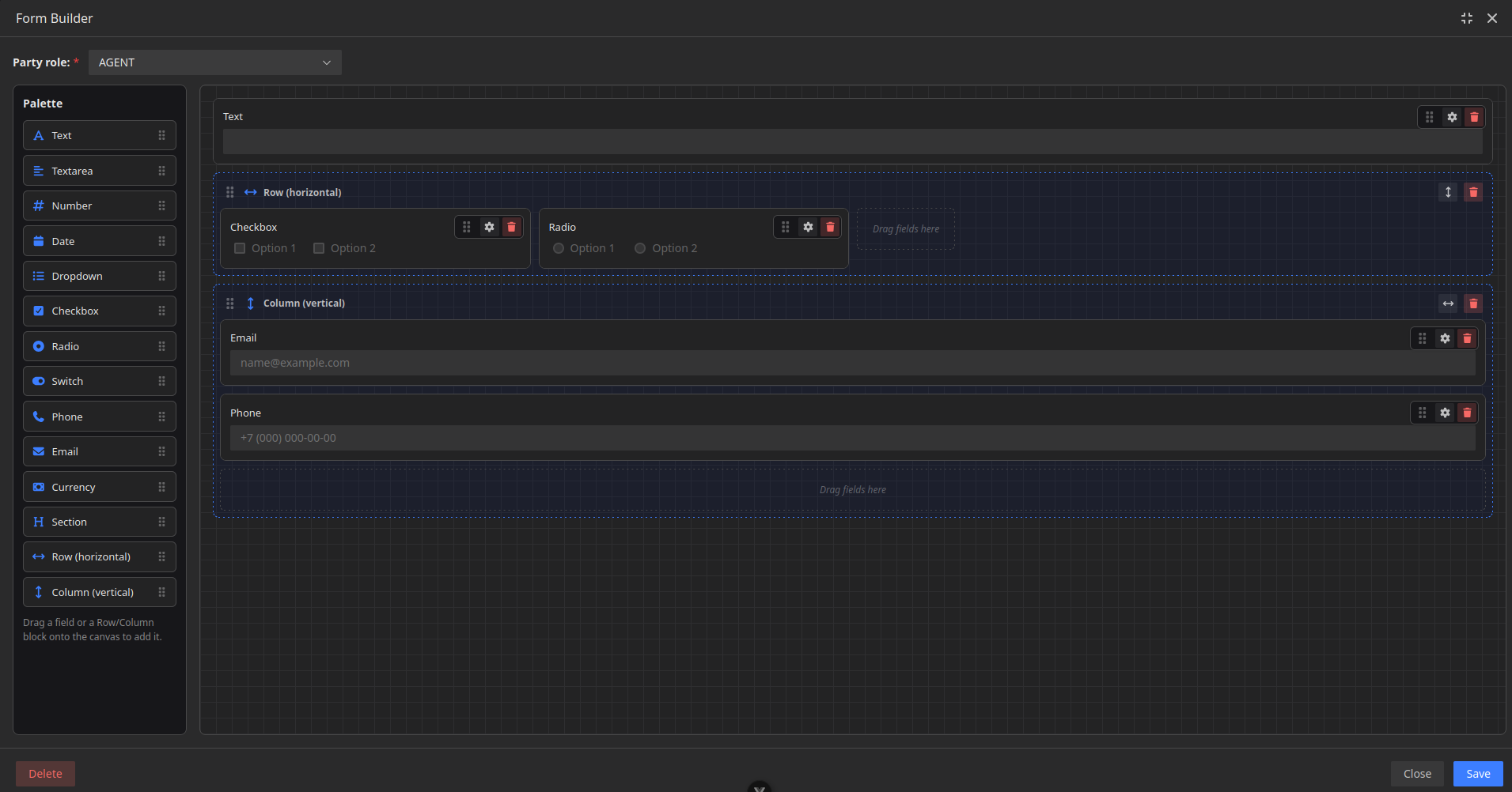 Form Builder — custom fields constructor