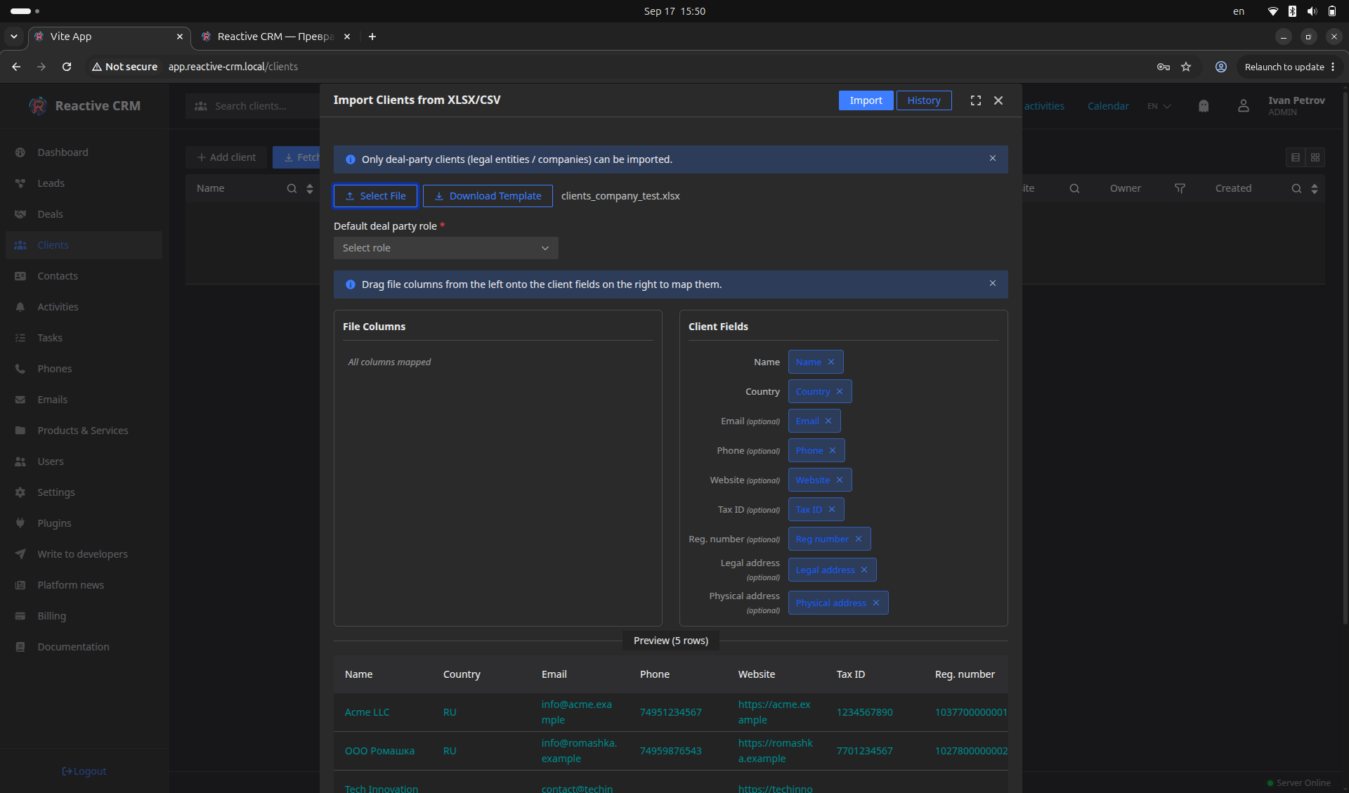 Import clients